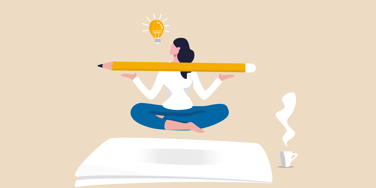 stock illustration of a figure holding a massive pencil